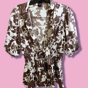 Silky Brown and White Floral BCBG Top